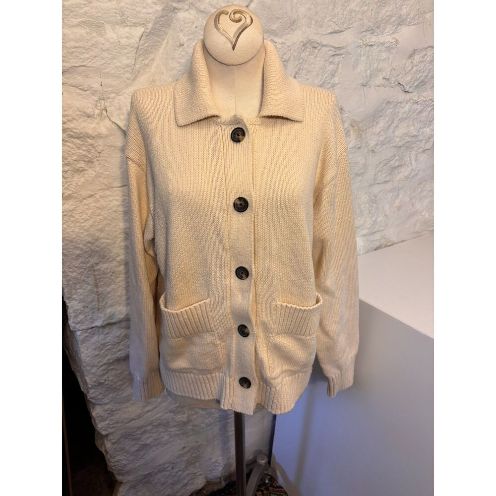 Everlane Organic Cotton Chunky Cardigan Sweater Jacket Cream Small Academia Sm